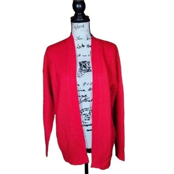 Boohoo Red Edge-to-Edge Waffle Knit Open Cardigan | Women's Small | NWT - Picture 1 of 8